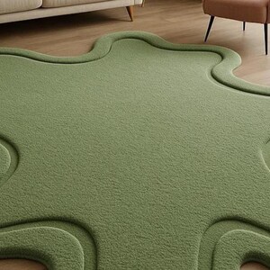 Green Organic Shape Rug – Modern Abstract Blob Carpet image 2