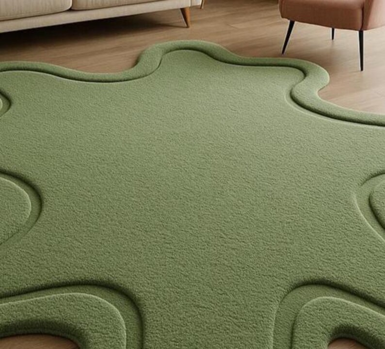 Green Organic Shape Rug – Modern Abstract Blob Carpet image 2