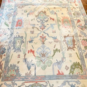 Handmade Turkish Wool Oushak Rug | Pastel Vintage Area Carpet