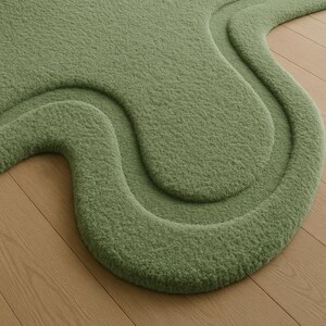 Green Organic Shape Rug – Modern Abstract Blob Carpet image 4