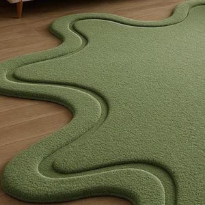 Green Organic Shape Rug – Modern Abstract Blob Carpet image 6
