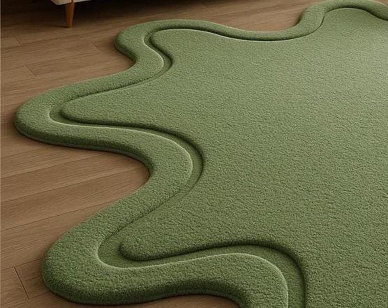 Green Organic Shape Rug – Modern Abstract Blob Carpet image 6