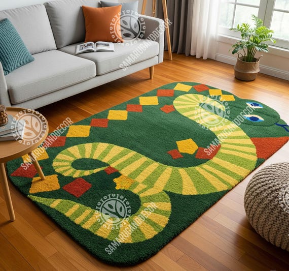 Kids Snake Rug – Playful Green Animal Area Rug Colorful Serpent
