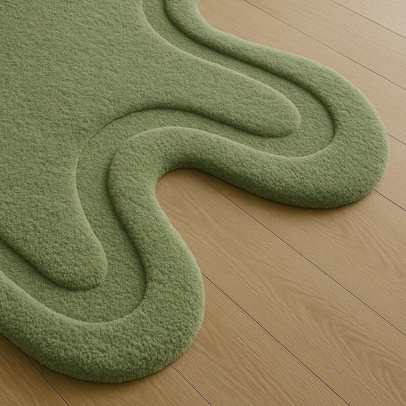 Green Organic Shape Rug – Modern Abstract Blob Carpet image 3