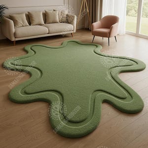 Green Organic Shape Rug – Modern Abstract Blob Carpet image 1