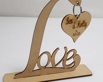 Wooden MDF Engraved Love Heart Stand Ornament Decoration