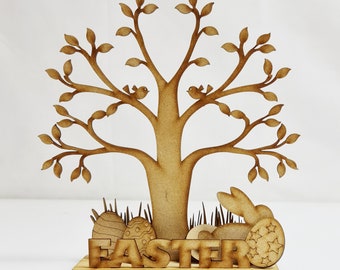 Wooden MDF Easter Bunny Easter Tree Decoration with 4 Easter Eggs Free Postage
