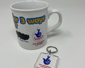 Vintage 90s National Lottery Colour Change Mug and Number Picker Keyring