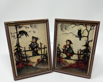 Vintage Hummel Framed Prints – Mischief Maker, Girl on Fence (1980s West Germany)