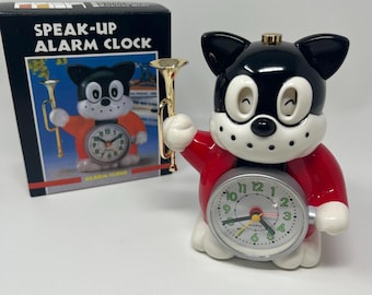Vintage 80s Speak Up Talking Cat Alarm Clock With Bugle Reveille