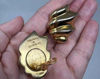 Amarige De Givenchy Clip On Gold Plated Earrings Vintage 1991