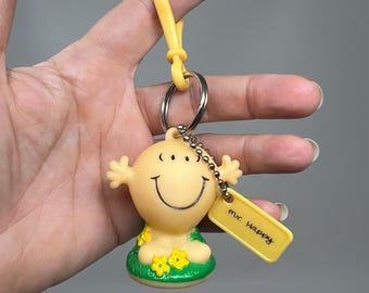 Vintage 90s Mr Happy Keyring Clip On Bag Charm
