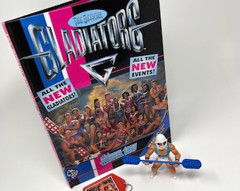 Vintage 90s Gladiators TV Show Memorabilia - Annual, Wolf Figure and Keyring