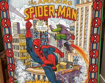 Giant Vintage 1980s Spider-Man Bedspread Or Wall Hanging