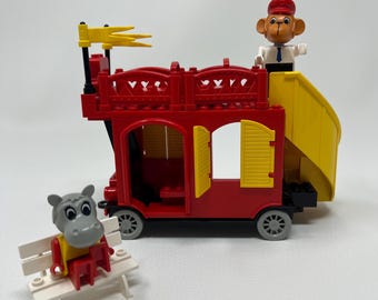 Vintage 1980s Lego Fabuland Double Decker Red Bus Set With Monkey and Hippo Figures
