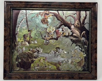 1980s Dufex Foil Art The Picnic Mythical Forest Themed Framed Print