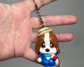 Vintage Sad Sam Bassett Hound Dog PVC Figure Keyring By Applause 1980s