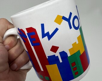 Vintage 1990s New York Sky Line Pre-9/11 Colour Block Mug By Mary Ellis