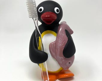 Vintage 90s Pingu Penguin Toothbrush Holder Squeaky Toy