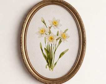 Arte com a flor de nascimento de março, estampa de narciso, decoração botânica para quarto de bebê, estampa floral de primavera para imprimir
