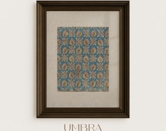 Vintage Floral Pattern Print – Antique Blue Botanical Wall Art (Digital Download)