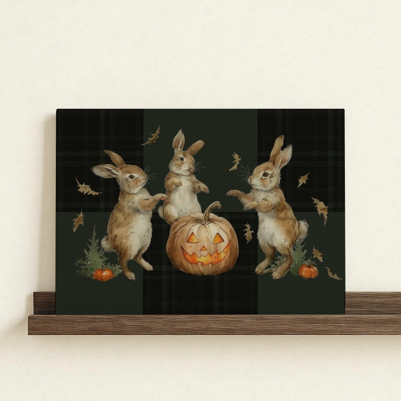 Vintage Halloween Rabbit Print: Pumpkin Jack-o'-lantern Wall Art ...