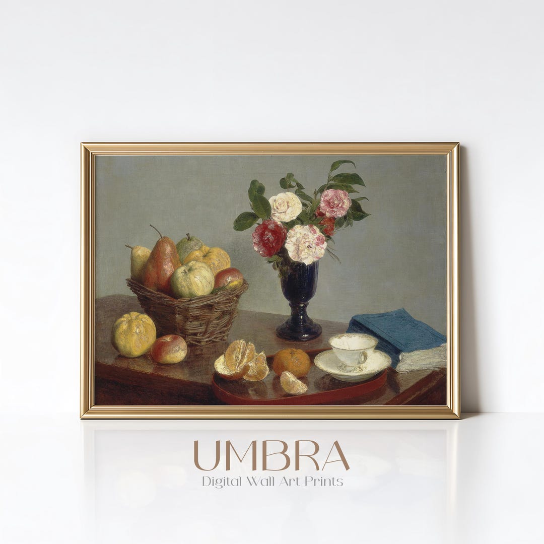 Vintage Fruit and Flower Still Life Print: Classic Kitchen Art (digital ...