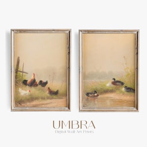 Vintage Farm Animal Prints: Rustic Chicken & Duck Cottagecore Art (Digital Download)