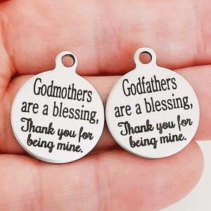 Godmother Godfather Charm: Stainless Steel Christening Pendant (20mm)