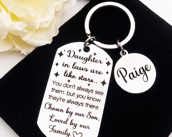 Daughter-in-Law Keychain: Engraved Stainless Steel Keyring, Christmas Birthday Gift