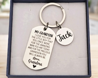 Personalised Grandson Keyring from Grandparent – 16th 18th 21st Birthday or Graduation Gift