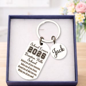 Personalised School Leaver 2026 Boys Keyring – Engraved Name Leavers Gift