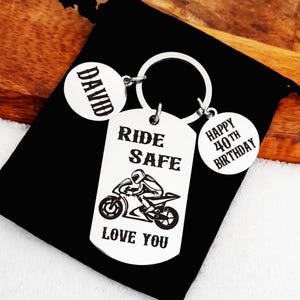 Personalized Motorbike Keyring: Ride Safe Birthday Gift for Bikers