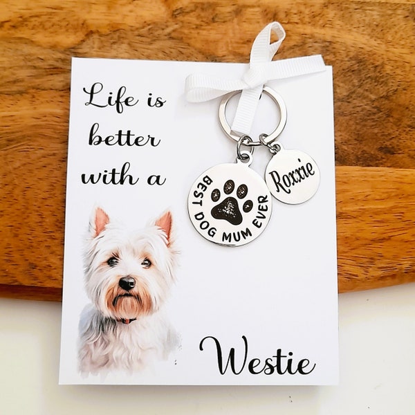 Pet Parent Keychain " Westie " gift Personalised , West highland dog Dad or Dog Mum , Custom name , dog lover, gift for him, for her ,