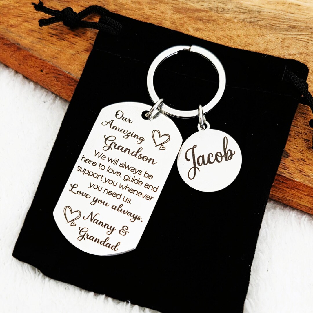 Personalised Grandson Christmas Keychain, Stainless Steel Engraved Gift ...