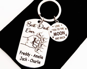 Personalized Dad Keychain - Custom Christmas Gift from Children