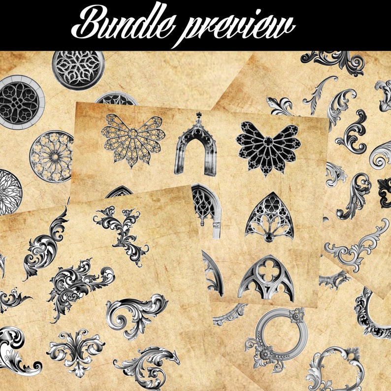 Realistic and gothic frames, windows and filigree tattoo design creator bundle image 2