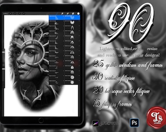 Realistic and gothic frames, windows and filigree tattoo design creator bundle