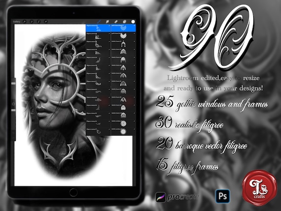 Realistic and gothic frames, windows and filigree tattoo design creator bundle