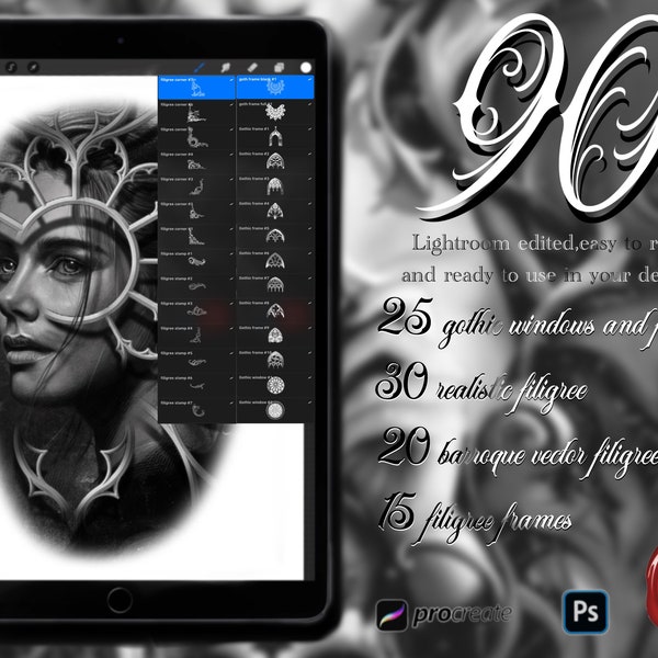 Realistic and gothic frames, windows and filigree tattoo design creator bundle