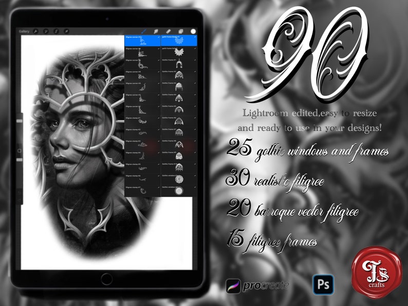 Realistic and gothic frames, windows and filigree tattoo design creator bundle image 1