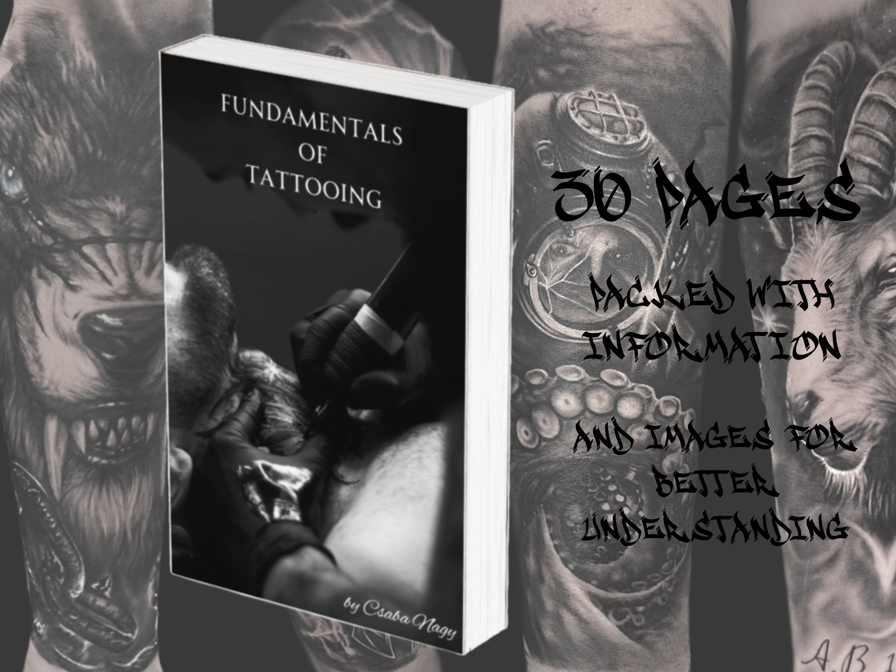 Fundamentals of tattooing, Complete tattoo step by step guide e-book about how to tattoo. 30 fully covered pages and illustrations.