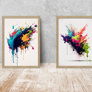 Coloful paint, Wall art decor, Modern art, Abstract art, Set of 2 prints