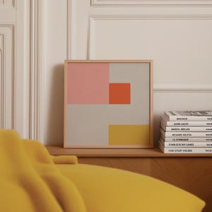Abstrakte minimalistische Wandkunst, buntes modernes Poster, quadratischer Druck, Vintage Mid Century Bauhaus Stil, schlichte Giclée Kunst