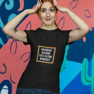 Guardian Reading Tofu Eating Wokerati Unisex Jersey Short Sleeve Rainbow Frame Tee