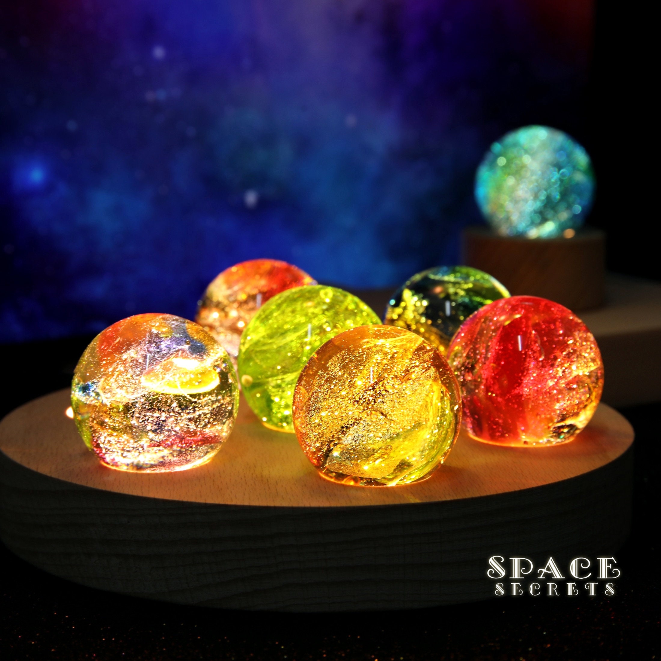 Colourful Small LED Crystal Ball Lamp on Wooden Stand, Mesmerising Stained Glass Desk Lamp