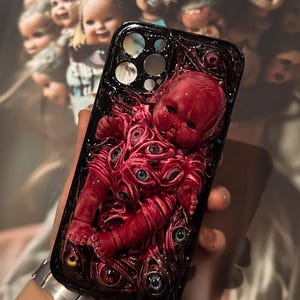 3D Gruselige Puppe Handytasche Handmade Goth Augen Coole Handytaschen Cthulhu Tentakel Hässliche Handytaschen Geist Augapfel für Iphone Samsung