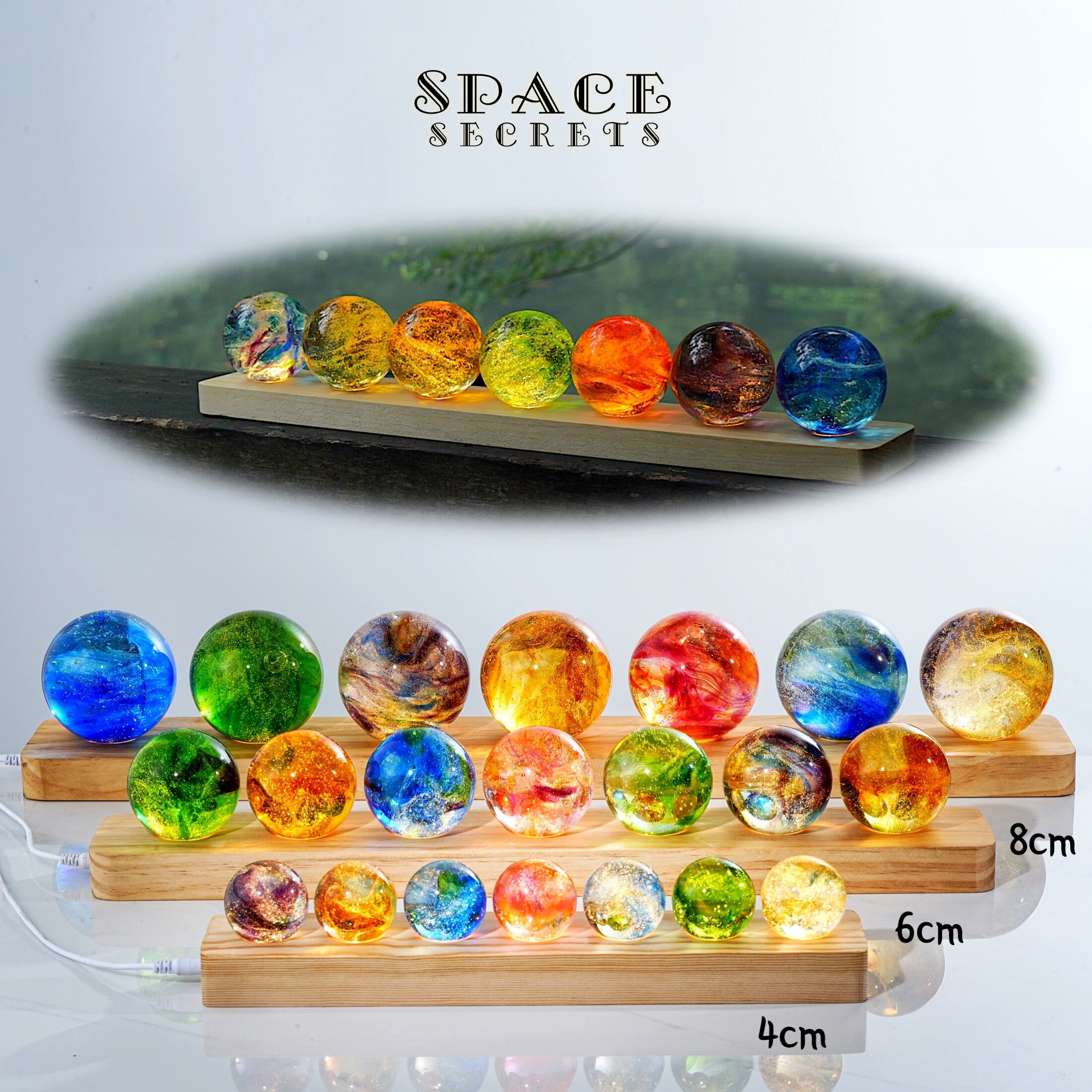 Colourful Small LED Crystal Ball Lamp on Wooden Stand, Mesmerising Stained Glass Desk Lamp