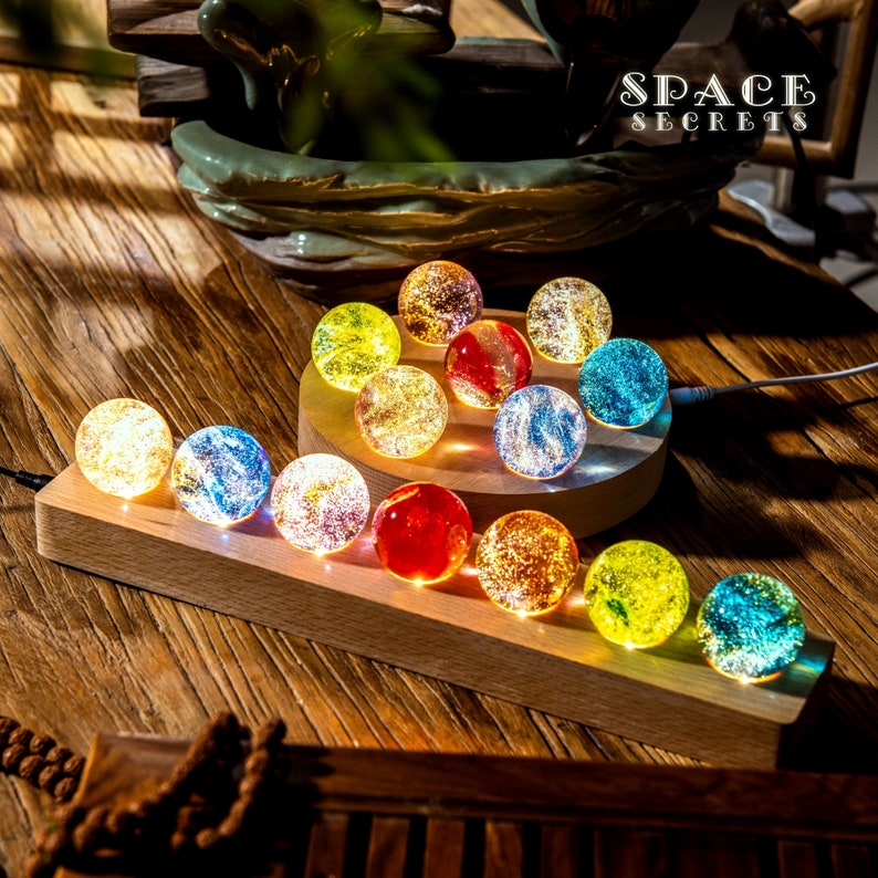 Colourful Small LED Crystal Ball Lamp on Wooden Stand, Mesmerising Stained Glass Desk Lamp