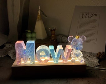 Lámpara de letras personalizada, lámpara de resina de flores secas, luz nocturna con nombre personalizado